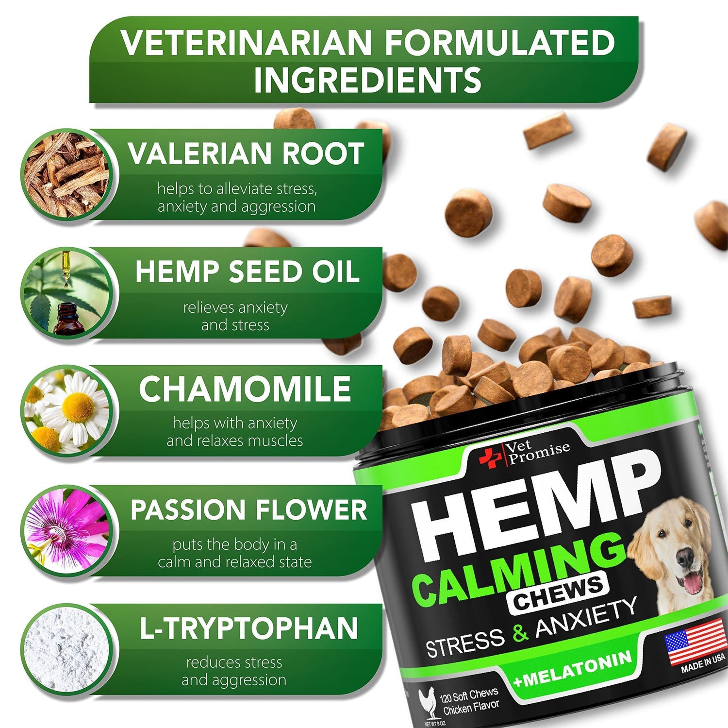 Hemp Calming Chews for Dogs 120 Count Anxiety &amp; Stress Relief
