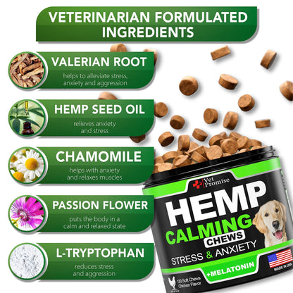Hemp Calming Chews for Dogs 120 Count Anxiety &amp; Stress Relief