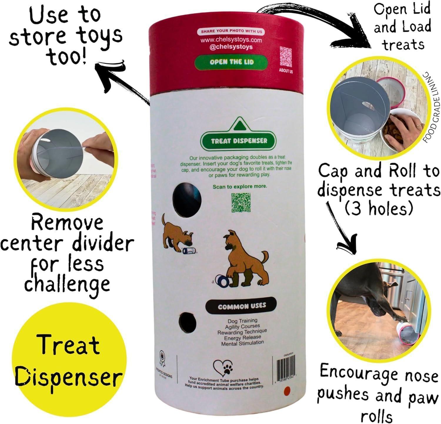 3-in-1 Enrichment Tube for Dogs Tug Treat Dispenser &amp; Snuffle Ball Orange