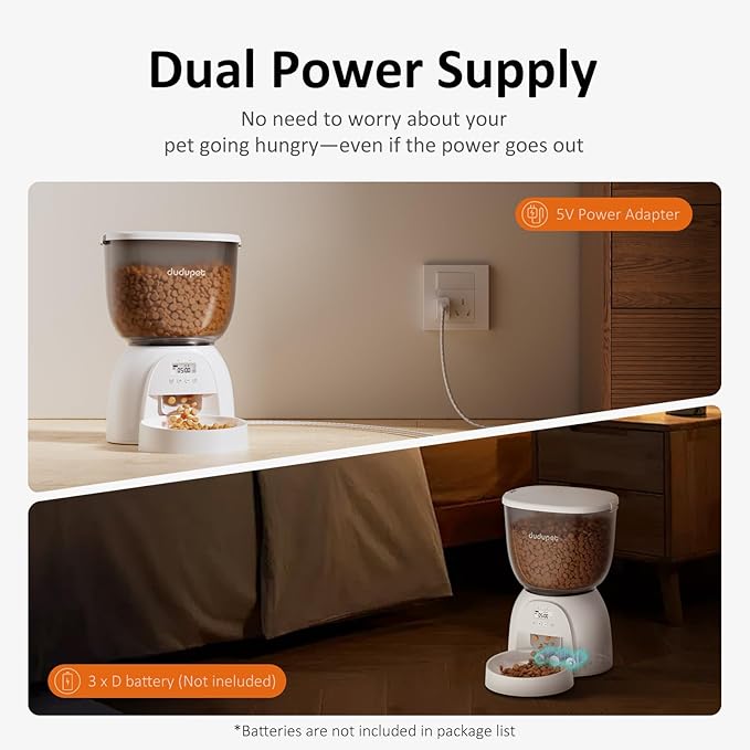 5L/21 Cup Automatic Cat Feeder, Timed Cat Food Dispenser, Automatic Pet Feeders Up to 6 Meals 1-20 Portion, Dual Power Supply Cats Feeder with Stainless Steel, Pet Dry Food Dispenser for Cats &amp; Puppy