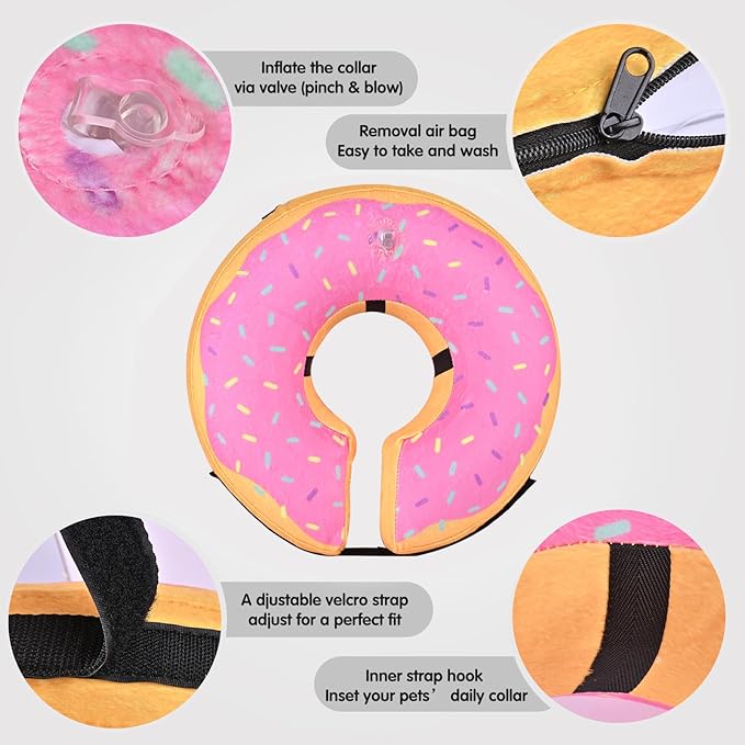 Katoggy Inflatable Dog Cone Collar for Dogs &amp; Cats - Soft, Adjustable Blow-up Donut E-Collar for Small, Medium &amp; Large Pets