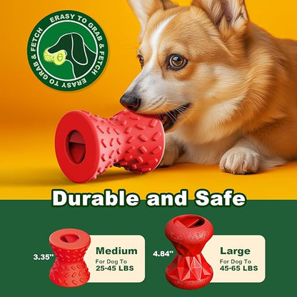 Puppy Toys, Dog Treat Toy for Traning, Interactive Toy, Treat Dispenser Toy,Natural Rubber Dumbbell Shaped, 2pcs(Red+Red)