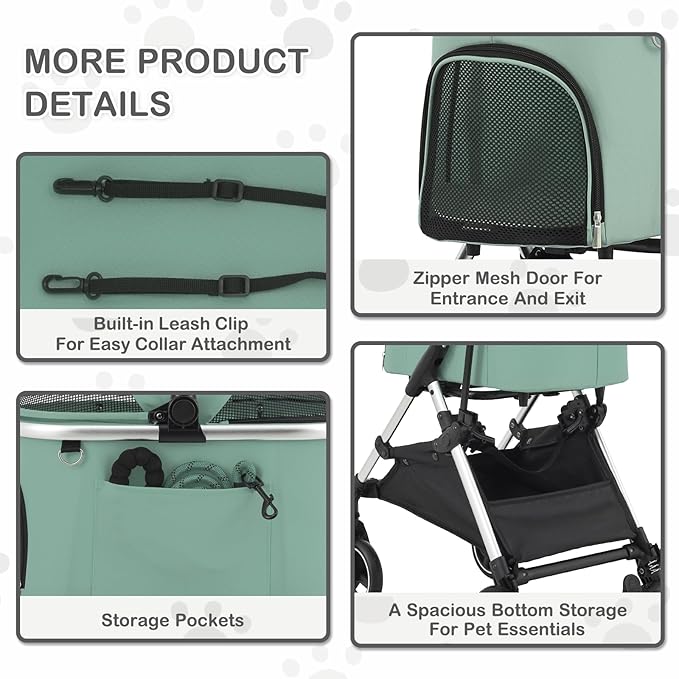 MoNiBloom Pet Stroller for Small/Medium Dogs w/Detachable Carrier &amp; Lightweight Aluminum Frame, Folding Jogging Travel Stroller, Mint Green