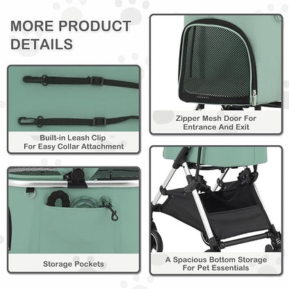 MoNiBloom Pet Stroller for Small/Medium Dogs w/Detachable Carrier &amp; Lightweight Aluminum Frame, Folding Jogging Travel Stroller, Mint Green