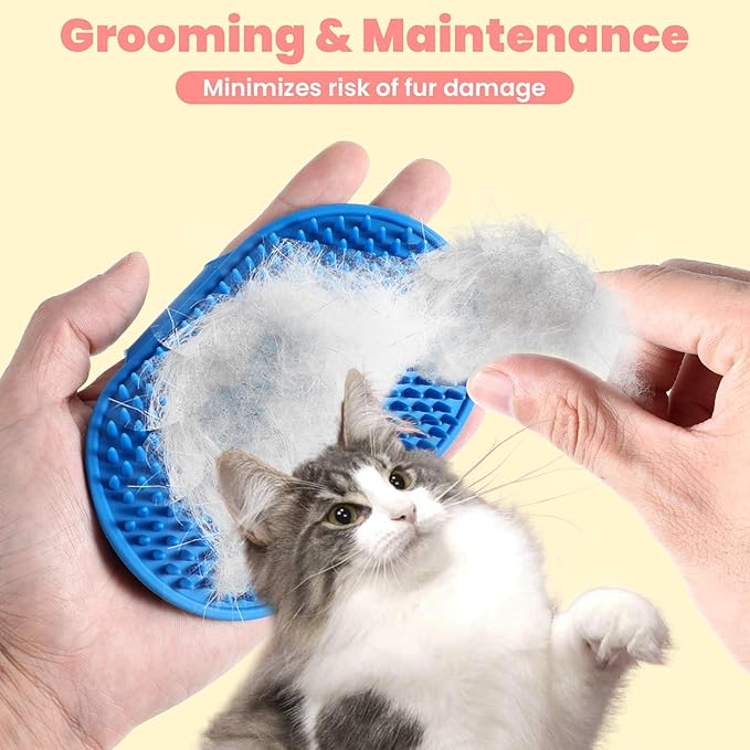 4Pcs Silicone Cat Grooming Brush Set, Multi-Functional Cat Self Groomer for Indoor Cats, Wall Mounted Face Scratchers, Grooming Strap Pad for Sofa &amp; Chair Legs (Blue, Red)