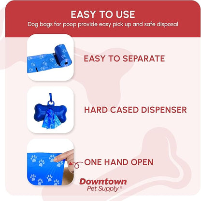 Downtown Pet Supply Rainbow Paw Print Poop Bags (2200 CT &amp; 2 Dispensers) - Leak-Proof, Unscented, Clips to Leashes &amp; Harnesses