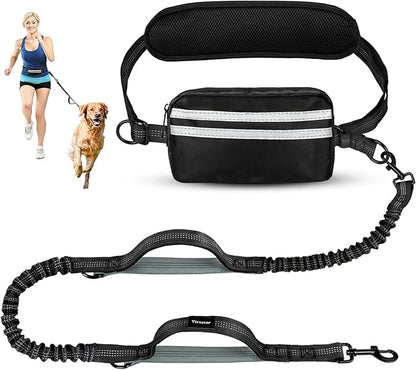 Hands Free Dog Leash with Pouch, Retractable Bungee, Double Padded Handles for Walking, Waist Leash for Medium &amp; Large Dogs, Walking Accessories