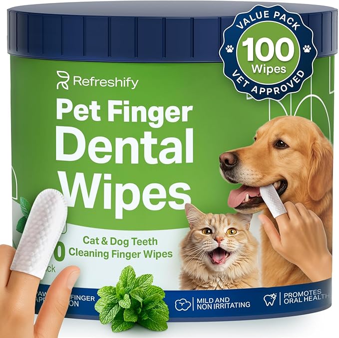 Dog Teeth Cleaning Wipes - 100 Value Pack - Fresh Mint Dog Dental Wipes, Vet Formulated Pet Teeth Cleaning Finger Wipes for Dogs &amp; Cats – Effective Dog Teeth Cleaning, Plaque &amp; Tartar Solution