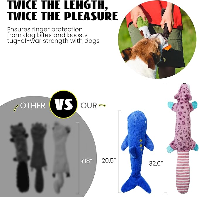 Nocciola 2-in-1 No Stuffing Crinkle Dog Toys with Soft and Durable Fabric, Holds Water Bottles, 2 Extra Long &amp; 3 Regular Size Stuffless Squeaky Dog Toys for Small to Large Dog