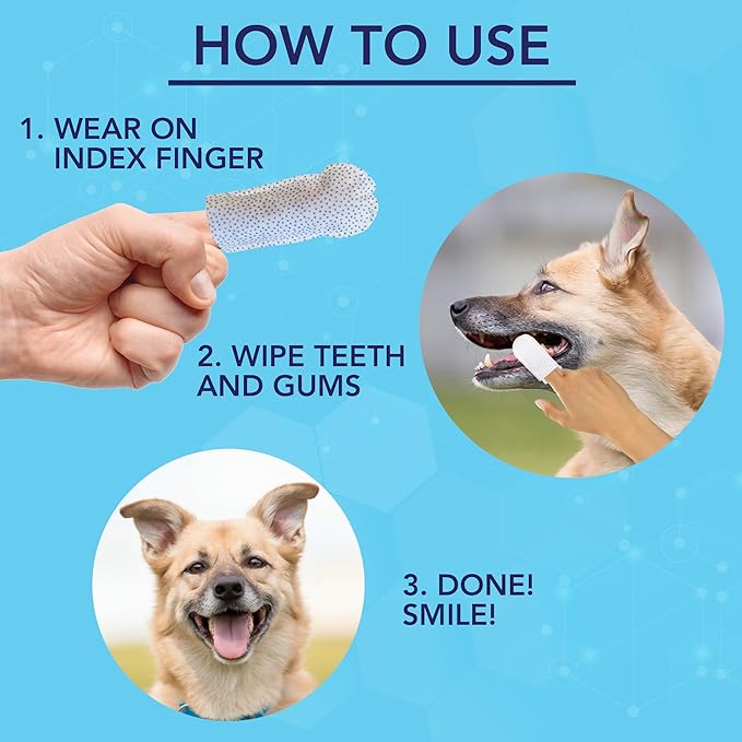NOVEHA Pets Dental Finger Wipes for Dogs &amp; Cats | Freshens Breath, Reduces Plaque | Healthier Gums | Clean Teeth No Toothbrush | Vet Recommended Effective Natural Oral Care (100 pcs, Mint)