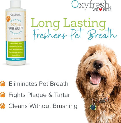 Oxyfresh Premium Pet Dental Care Solution Pet Water Additive: Best Way to Eliminate Bad Dog Breath and Cat Bad Breath - Fights Tartar &amp; Plaque - So Easy, Just Add to Water! Vet Recommended 128 oz.