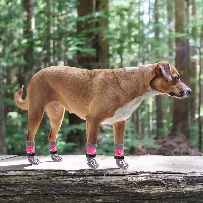 KOOLTAIL Dog Socks for Hot/Cold Pavement to Prevent Licking Paws Scratching,Anti Slip Pet Boots&amp;Paw Protector for Hardwood Floor,Traction Control Grip Booties for Small Medium Large Senior Dogs PinkXS