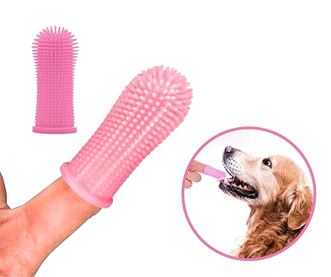 3-in 1 Dog &amp; Cat Grooming Supplies- Self-cleaning Slicker Brush, Deshedding Rake Comb, And Finger Toothbrush For Dogs &amp; Cats | Perfect For Pet Grooming Kit, Dematting And Dental Tool (pink)