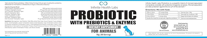 Probiotics for Dogs and Cats - Vet Formulated Made in USA Pet Prebiotic &amp; Enzyme Powder for Digestive, Gut &amp; Immune Health - 200 Servings (50 g)