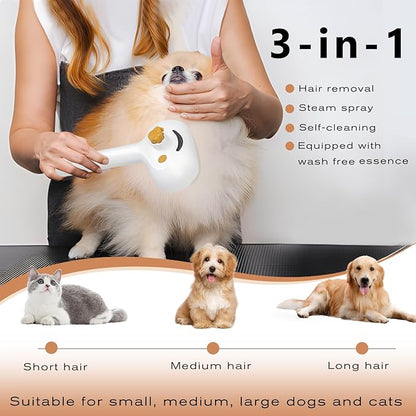 Pet Steam Brush for Dog &amp; Cat – 3-in-1 Spray Hair Removal Comb – Steam for Shedding &amp; Grooming – Water Brush for Long &amp; Short Haired Pets – Spritz Defur Comb