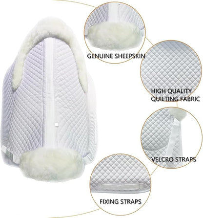 Woolous Dressage Saddle Pad, English Saddle Pad with Sheepskin Trim, Lambskin Wool Fleece Lining, Square Saddle Pad for Equestrian Riding, Comfortable &amp; Shock Absorbing
