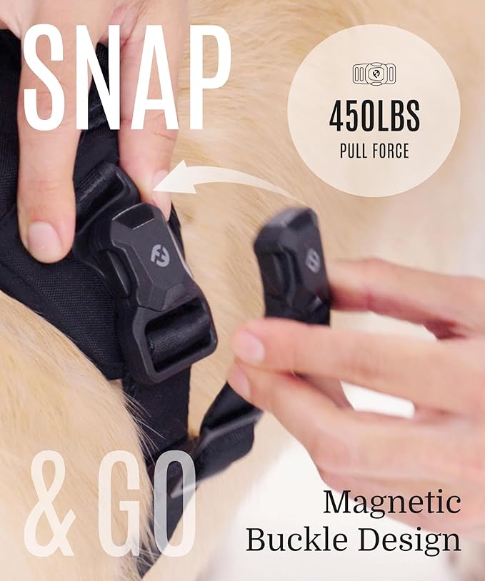 2025 New Edition, Fei &amp; Eve MagEase Dog Harness - 3-Second Magnetic Buckles | 3-Point No-Pull Control | Heavy-Duty 900D Nylon | Dual Safety Handles | Breathable Mesh | Adjustable Fit | X-Large, Gray