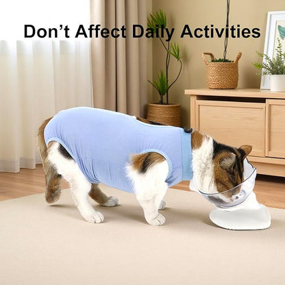Cat Recovery Suit, Surgical Recovery Clothes for Abdominal Wound or Skin Disease, Cats Onesie After Surgery and Spay, E-Collar Alternative Pajama Suit (Blue, Small)