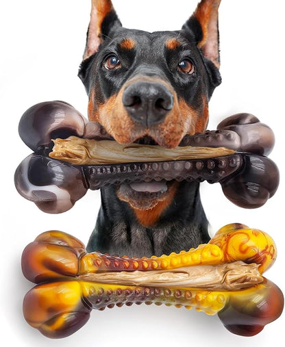 Dog Chew Toys for Aggressive Chewers, 2Pack Large Indestructible Dogs Bone Toy for Small Medium Breeds, Durable Tough Nylon Dog Chew Toys To Keep Them Busy, Puppy Teething Toy Bone, Beef&amp;Bacon Flavor