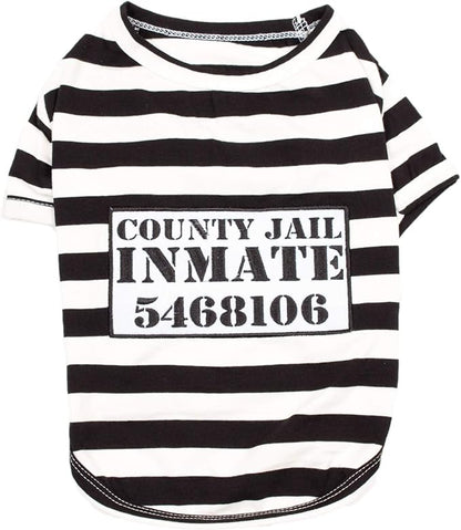 Parisian Pet Dog Shirt - Prisoner Dog Costume - 100% Cotton Black and White Stripes - Lightweight Polyester - Sleeved - 3XL