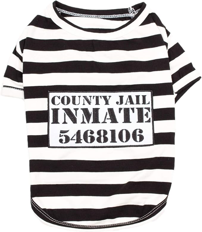 Parisian Pet XL Dog Shirt - Lightweight, Sleeved Black &amp; White Stripes for Large Dogs - 100% Cotton &amp; Polyester - Prisoner Dog Costume