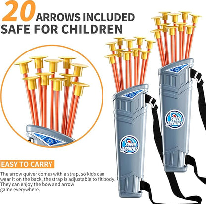TEMI Bow and Arrow Set for Kids - Archery Toy Set - LED Light Up with Suction Cup Arrows, Target &amp; Quiver, Indoor and Outdoor Toys for Children Boys Girls