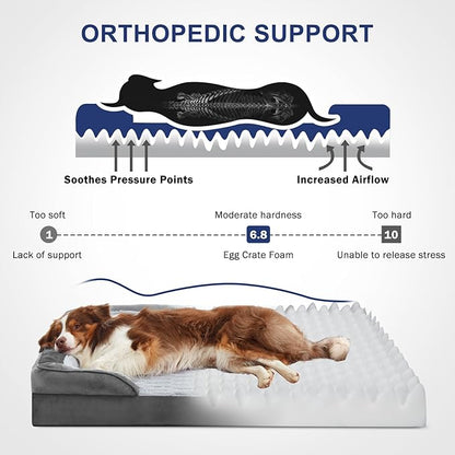 FURTIME Orthopedic Dog Beds for Meidum Large Dogs, Washable Dog Bed with Supportive Foam, Pet Sofa with Removable Cover, Waterproof, Nonskid Bottom