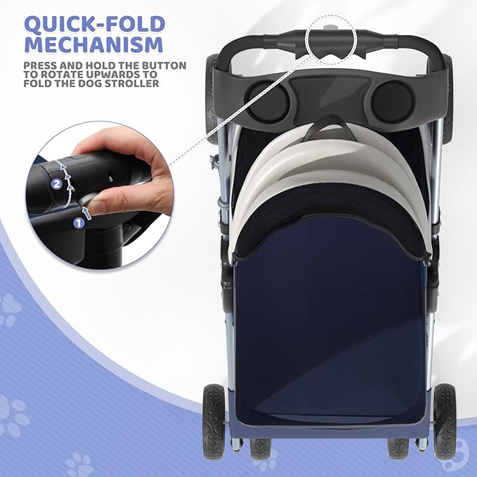 Magshion Foldable Pet Stroller, 3-in-1 Dog Travel Jogger with Detachable Carrier, Cup Holder, Storage Basket, Folding Carrier for Small/Medium Dogs &amp; Cats Up to 33 lbs, Navy Blue