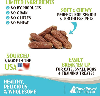 Raw Paws Grain-Free Soft Sausage Treats for Dogs &amp; Cats - Beef Recipe, 6-oz - Made in USA - Great for Training Puppies or as a Reward - Beef Jerky for Dogs - Soft Cat Treats