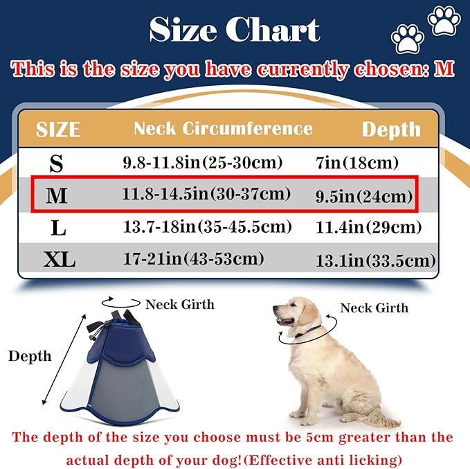 Hard &amp; Heavy Plastic Dog Cone Collar Alternative for Medium Dogs (French Bulldog Dachshund) After Surgery, Adjustable Recovery Cone Anti-Lick, Elizabethan Protective Collar Cone of Shame for Healing