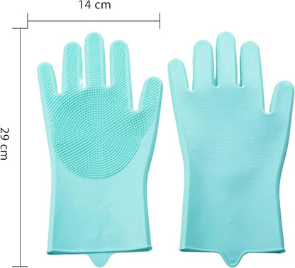 Pet Grooming Gloves，Heat-Resistant Silicone Gloves with High-Density Teeth for Enhanced Massaging and Bathing of Dogs and Cats (Green, 1 Pair)