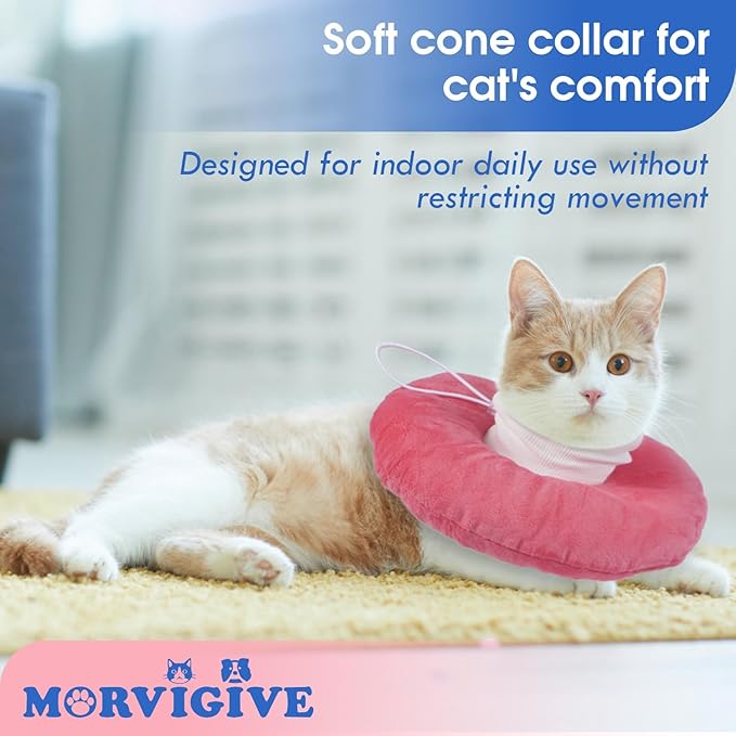 Cat Cones to Stop Licking, Adjustable Neck Soft Elizabethan Collar After Surgery, Comfortable &amp; Lightweight Cute Kitten Donut Collar for Head/Foot Wounds Recovery, Pink Small