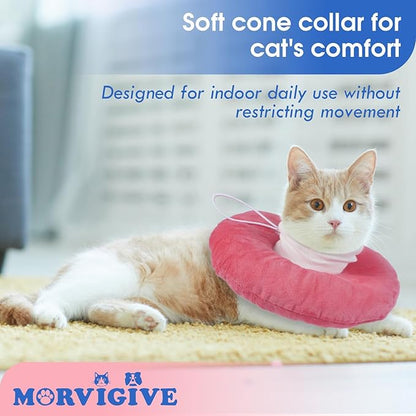 Cat Cones to Stop Licking, Adjustable Neck Soft Elizabethan Collar After Surgery, Comfortable &amp; Lightweight Cute Kitten Donut Collar for Head/Foot Wounds Recovery, Pink Small