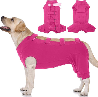 IECOii Pet Surgery Recovery Suit,Breathable Dog Bodysuit E-Collar &amp; Cone Alternative Surgical Suit After Spayed/Neutered Wear,Recovery Suit for Dogs Male Female Sleeve to Prevent Licking,XL-Rosered