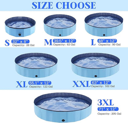 Foldable Dog Bath Swimming Pool Plastic Kiddie Pool Professional Tub Collapsible Grooming Bathtub for Pets Kids Baby and Toddler, 39.5 x 12 Inches Blue