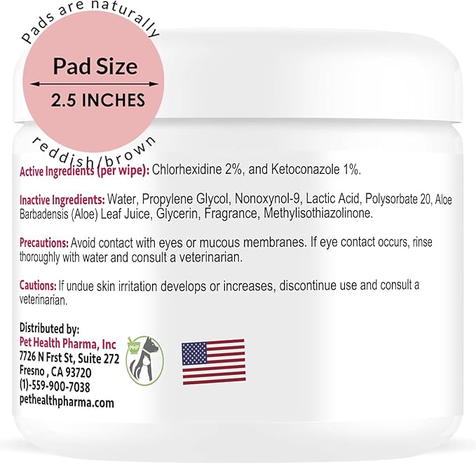 Chlorhexidianes Wipes for Dogs, Cats and Horses (Made in U.S.A) (USA) (Ketoconazole &amp; Chlorhexidine Wipes, 50 Count)