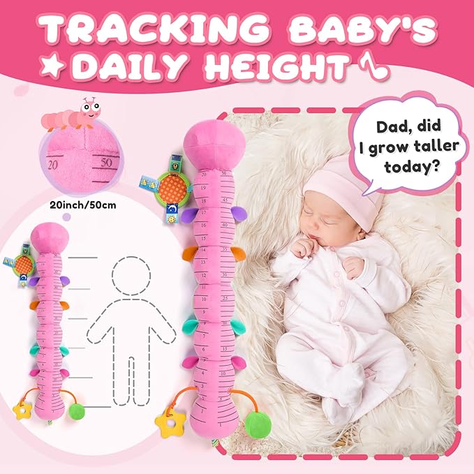 Baby Toys 0-6-12 Months,Musical Caterpillar Stuffed Animals Activity Infant Toys with Crinkle,Rattles,Mirror&amp;Pull String,Muti-Sensory Toys Gifts for Newborn Tummy Time,Candy Pink|Leafy