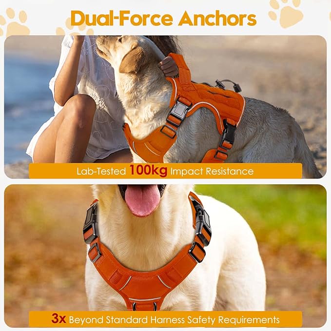 Heavy-Duty Tactical Dog Harness for Large Dogs, No Pull Adjustable Reflective Pet Vest with Molle System, K9 Military-Grade Control for Service Training, Outdoor &amp; 10+ Breeds, Orange, Small