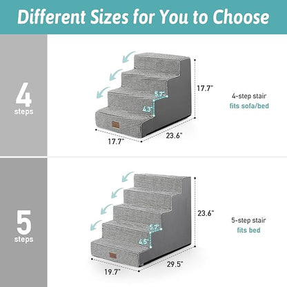 Dog Stairs for Small Dogs, 4 Tier Wider Pet Stairs for Couch and Beds, 17.7" H Non-Slip Dog Steps for Old Cats, Puppy, Small Medium Dogs, 17.7x23.6x17.7 inch, White Black