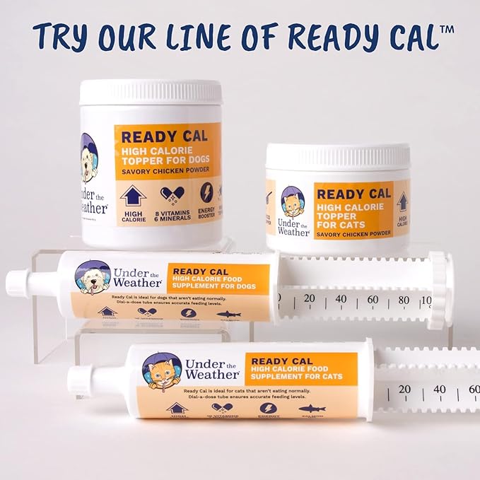 Under the Weather Ready Cal Powder for Cats | High-Calorie Weight Gainer &amp; Appetite Stimulant | Cat Energy Booster Veterinarian-Approved Pet Supplement with Vitamins &amp; Minerals | Chicken Flavor