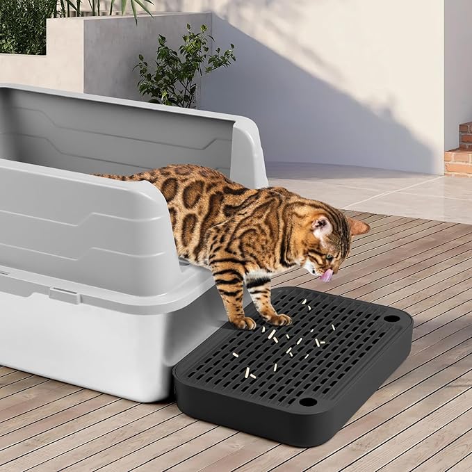 Cat Litter Box Ramp Mat with Filter Function, Cat Step Pedal Stool for Self-Cleaning Litter Box, Easy to Clean, Ideal for Kitten &amp; Elderly Cats (Black)