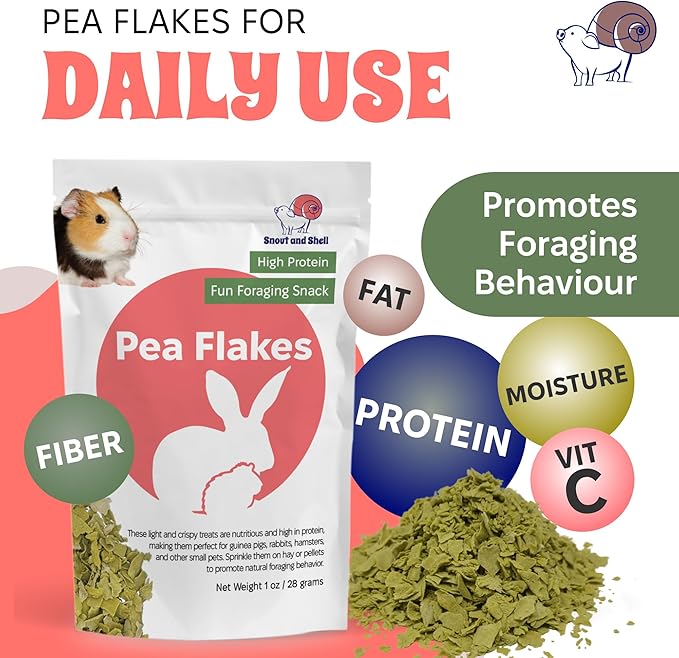 Snout and Shell Pea Flakes for Small Pets – High-Protein Treat for Guinea Pigs, Rabbits, Hamsters, Chinchillas &amp; More – Fun Foraging Snack – 2 oz (28g)