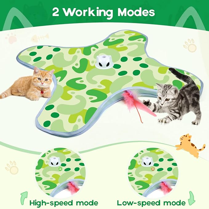 VIWIK Interactive Cat Toys for Indoor Cats, Hide and Seek Moving Feather Toy for Bored Adult Cats with Suction Cup &amp; Cover, Automatic Kitten Wand Toy, Cat Enrichment Toys for All Breeds Green