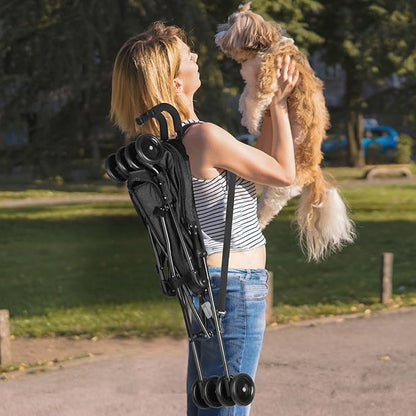 Wedyvko Travel Portable Dog Stroller, Pet Stroller for Small Puppy Dogs &amp; Cats, Up to 33 lbs, Black