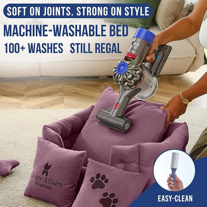 Luxury Dog Bed Chesterfield – Handcrafted Velvet Throne for Dogs | Joint Support, Calming &amp; Temp-Regulating Comfort | Durable 5+ Years, Anti-Claw, Washable 100+ Times – XS, Purple