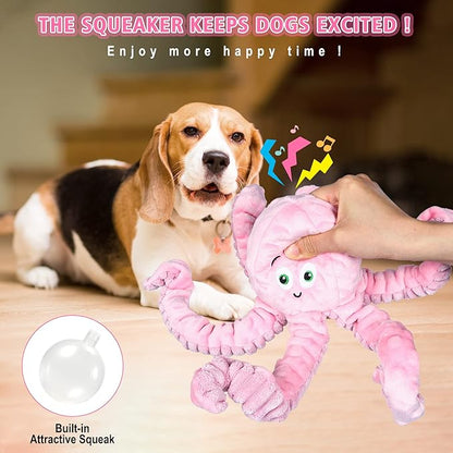 Dog Squeaky Toys Octopus - Tough Plush Large Medium &amp; Small Dog Toys - Stuffed Animals Puppy Toys (Octopus Pink)