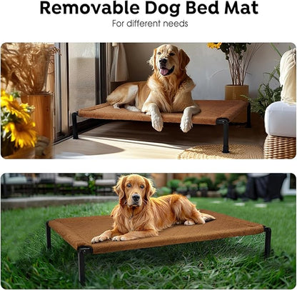 Veehoo Soft Plush Elevated Dog Bed, Raised Dog Beds with Heavy Duty Frame, Non-Slip Silicon Feet, Washable &amp; Breathable Pet Cot for Indoor or Outdoor Use, 35" x 22", Brown, CWC2432A