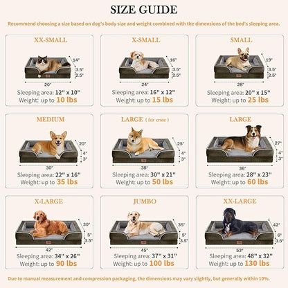 Comfort Expression Large Dog Beds Waterproof Orthopedic Foam Dog Sofa Beds Comfy Pet Bed with Washable Removable Cover &amp; Non-Slip Bottom(Large,Dark Green)
