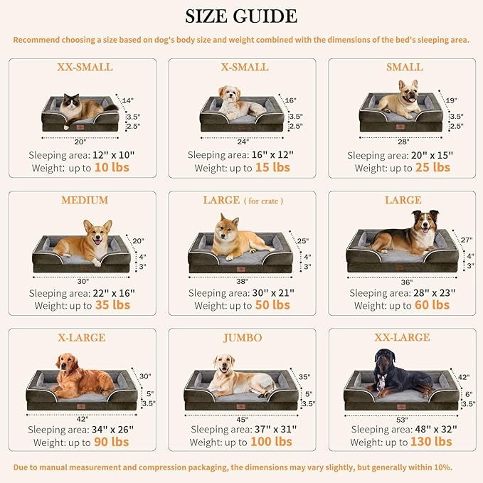 Comfort Expression Small Dog Beds Waterproof Cat Beds Orthopedic Foam Sofa Beds for Small Dogs Comfy Pet Bed with Washable Removable Cover &amp; Non-Slip Bottom(XX-Small,Dark Green)
