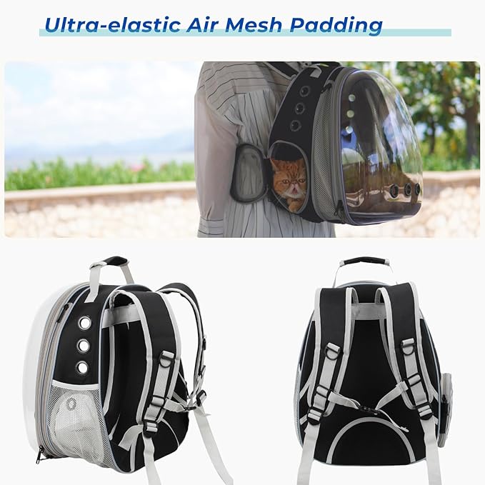 Lollimeow Cat Carrier Backpack, Bubble Expandable Backpack Carrier, Pets and Small Dogs,Airline-Approved, Designed for Travel, Hiking, Walking &amp; Outdoor Use (Front Expandable-Black)